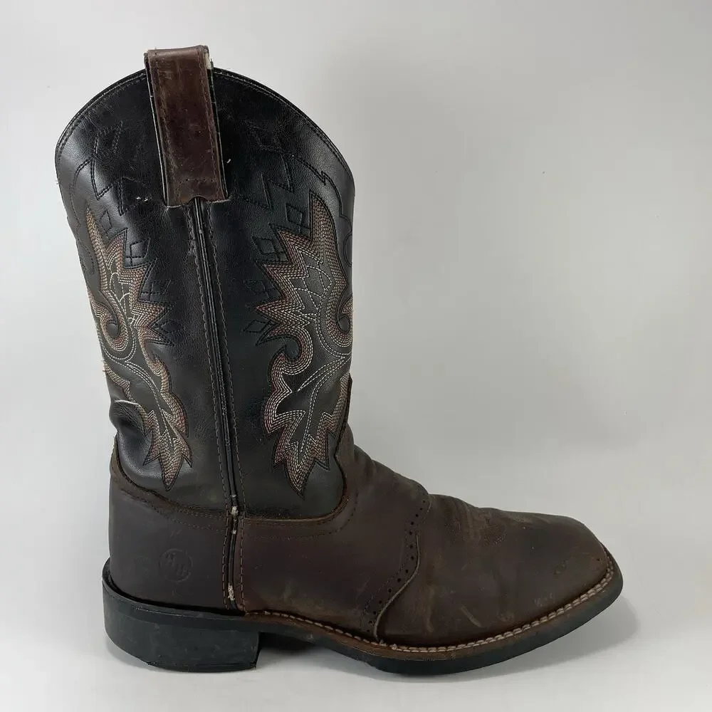 Double H DH3258 Boots Mens Size 8.5 D Brown Black Leather Square Toe Cowboy